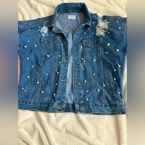 Jacket Lightweight Denim with Pearls and Gems sewn